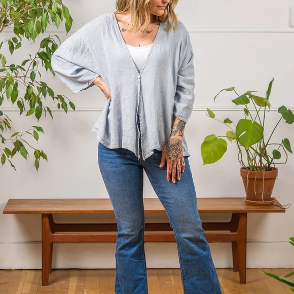 MEO LINEN VITTORIA TOP (LIGHT DENIM) - Picture 2 of 8